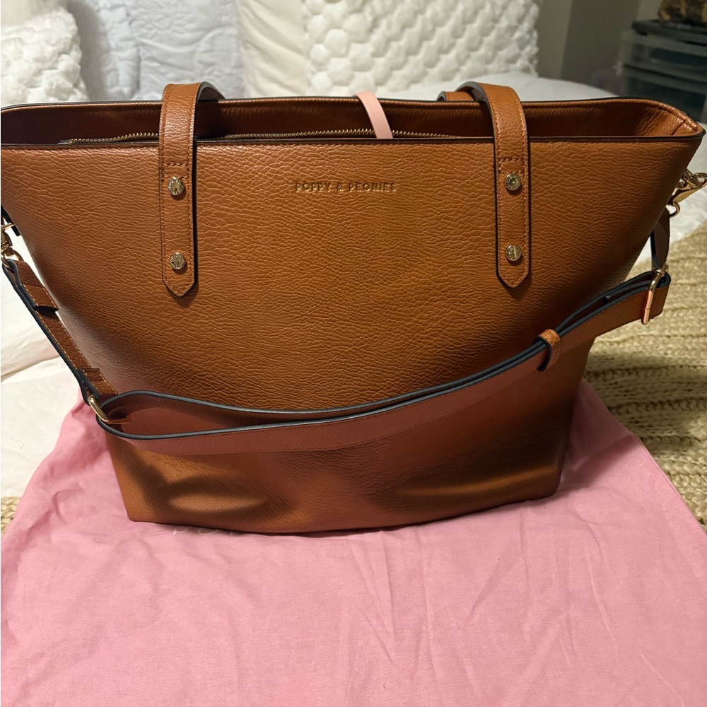 Poppy & Peonies Tan Vegan Leather Go Getter Tote